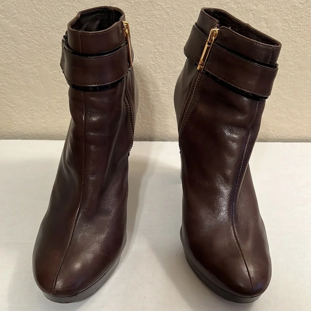 Tory Burch Barrick brown leather platform ankle boots - Picture 5 of 8